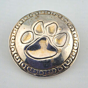 Round Paw Print Brooch Pin Silver Metal No Stone Animals & Insects Theme